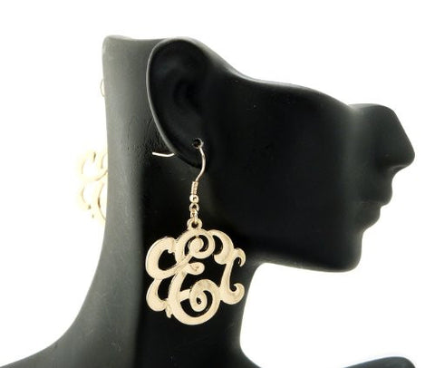 Initial Letter E Celebrity Style Monogram Earrings in Gold-Tone