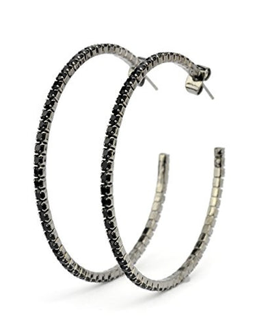 Jet Swarovski Elements 45mm Flex Hoop Earrings in Hematite-Tone MADE IN KOREA IKE1001HJ