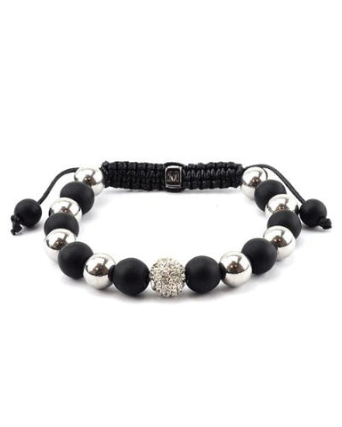 Matte & Metal Bead Encrusted Ball Charm Adjustable Bracelet MB211R
