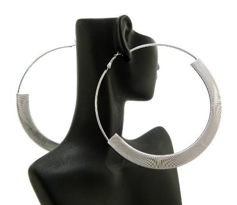 Flat Omega Chain Wrap 3.85" Hoop Earrings in Silver-Tone