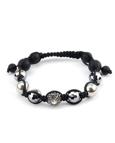 Hematite Encrusted Ball Accent Faux Glass Bead Shamballa Bracelet MHB90HE