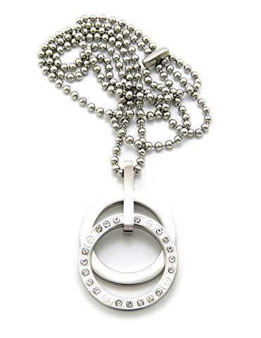 Modern Ring Stack Pendant Necklace with 2mm 24" Stainless Steel Ball Chain - Silver-Tone