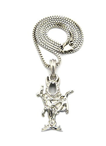 The Wraith Shangri-La Stone Stud Pendant 2mm 24" Box Chain Necklace in Silver-Tone