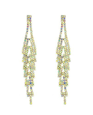 Iridescent Rhinestone Pave Drop Earrings in Gold-Tone