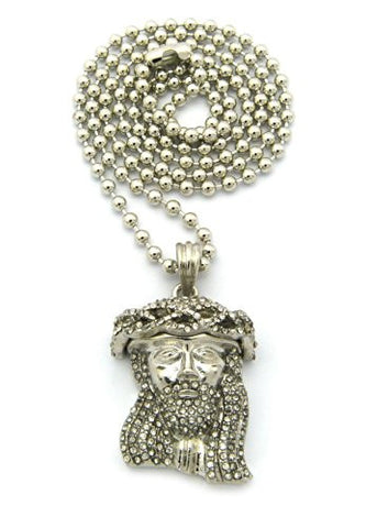 Paved Crown of Thorns Jesus Micro Pendant w/27" Ball Chain - Silver Tone MMP47RBC