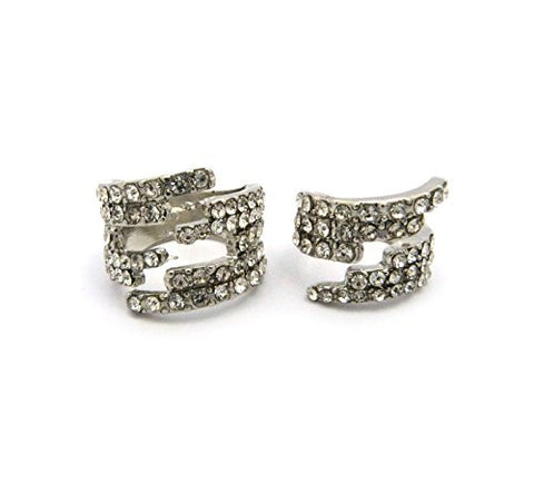 Interlock Bypass Rhinestone Ring Set in Silver-Tone