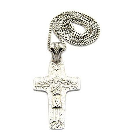 The Good Shephered Jesus Cross Pendant 2mm 24" Box Chain Necklace in Silver-Tone