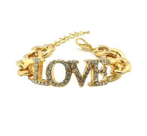 Pave LOVE Charm 7.25" Chain Bracelet in Gold-Tone