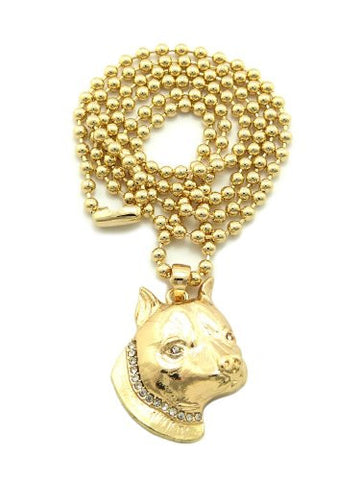 Unisex Gold Tone Pitbull Micro Pendant 3mm 27" Ball Chain Necklace MMP7G
