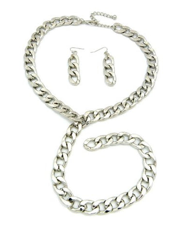 Long Drop Chain Silver Tone Y-Necklace and Earring Set JS2013RD
