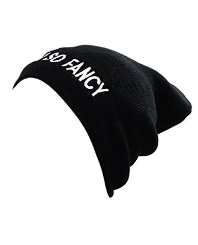 I'm So Fancy Patched Logo Unisex Black Slouch Warm Knit Ribbed Beanie Hat