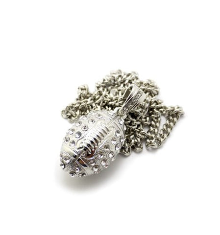Football Ball Pendant in Silver Tone w/ 36" Miami Cuban Chain CP80R