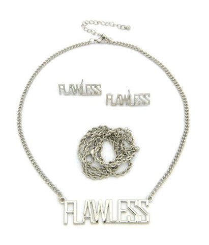 FLAWLESS Charm Necklace and Earrings with 2 Chain Types in Silver-Tone