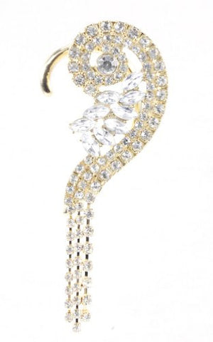 Classy Shell Design Pave Ear Cuff with Rhinestone Dangles in Gold-Tone