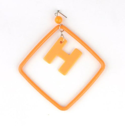 Initial Letter H Dangling Charm Orange Acrylic Drop Earrings