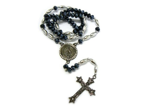 Virgin Mary and Jesus Cross Pendant w/ 40" Bead Rosary Necklace RO44C