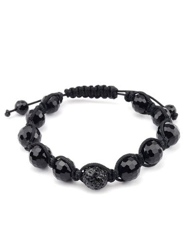 Faux Glass Bead w/ Black Tone Encrusted Ball Shamballa Bracelet MHB64BK