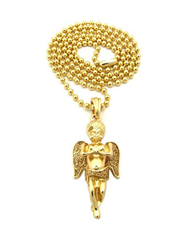 Glitter Praying Cherub Pendant 3mm 27" Ball Chain Necklace in Gold/Gold-Tone