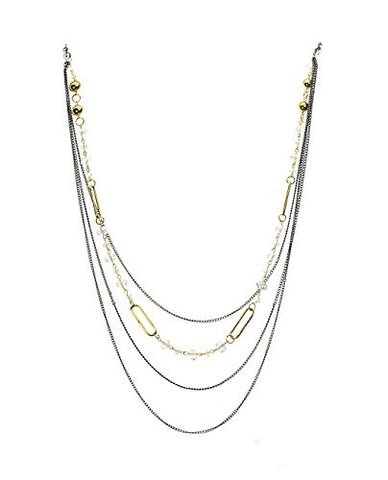 Women's Faceted Stone Bead Charm Hook Earring Lace to Necklace in Gold/Hematite-Tone