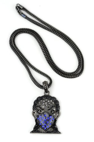 Iced Out Hematite/Blue Tone Ninja Pendant 3mm 22.5" Franco Chain HC4064HEBL