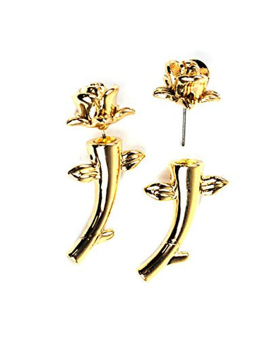 Rose Flower Charm 2-Side Stud Earrings in Gold-Tone