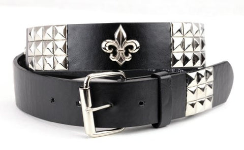 Women's Faux Studded Leather Fashion Belt w/ Fluer de Lis