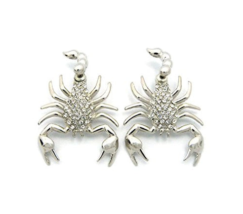 Rhinestone Pave Silver-Tone Scorpion Stud Earrings