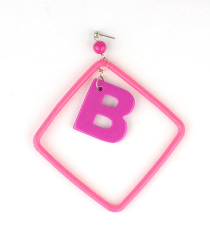 Initial Letter B Dangling Charm Pink Acrylic Drop Earrings