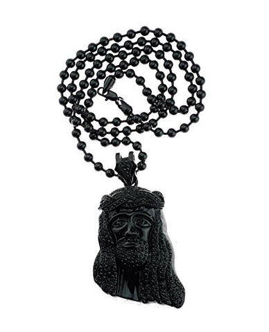 Iced Out Crown of Thorns Jesus Pendant with 6mm 36" Bead Chain Necklace - Hematite-Tone