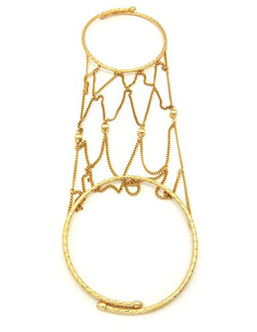 Solid Polished Net Style Stretchable Arm Chain Cuff Bracelet in Gold-Tone