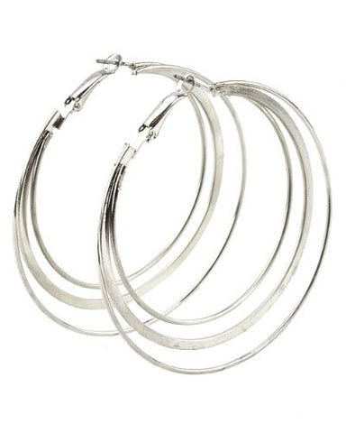 High Quality Hypo-Allergenic Tri-Ring Flat Hoop Earrings in Silver-Tone MADE IN USA-S