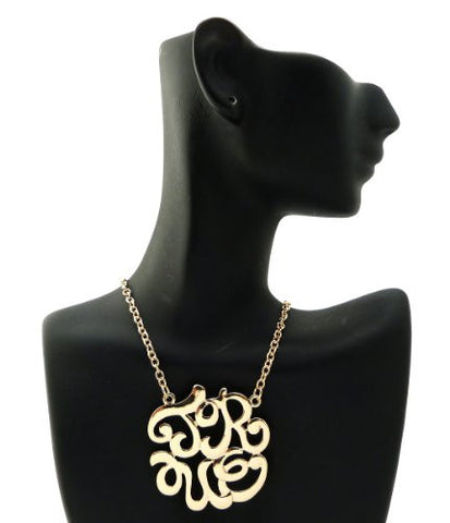 True Monogram Pendant 3mm 18" Link Chain Necklace in Gold-Tone