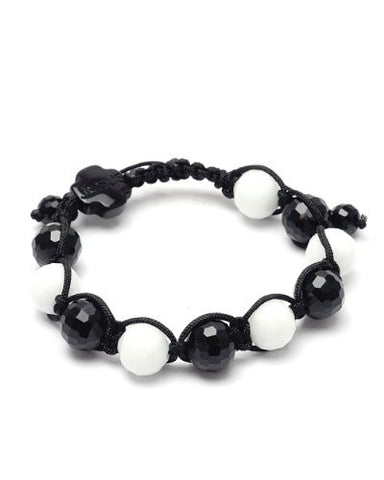 Disco Ball Macrame Shamballa Bracelet w/ Cross Charm - Black/White MB258BKWT