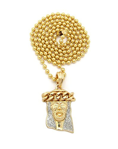 Sparkle Crown of Thorns Jesus Pendant 3mm 27" Ball Chain Necklace in Gold-Tone