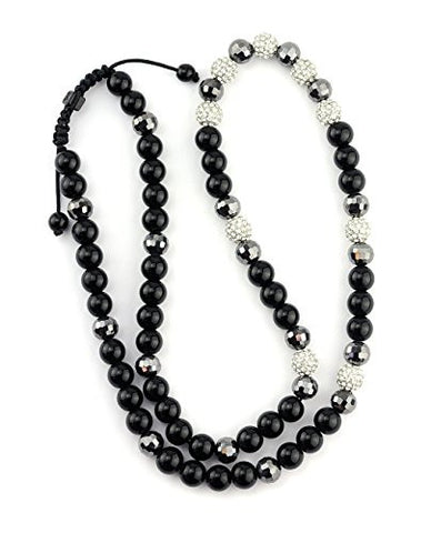 Silver-Tone Encrusted Bead Charm Ball Chain Necklace MHC02R