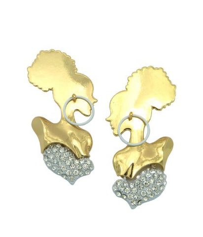 Gold Tone Silhouette Design w/ Clear Rhinestone Drop Earrings JE1059GDWHT