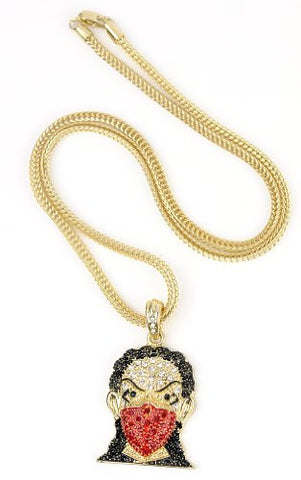 Iced Out Gold/Red Tone Ninja Mask Pendant 3mm 22.5" Franco Chain HC4064GDRD