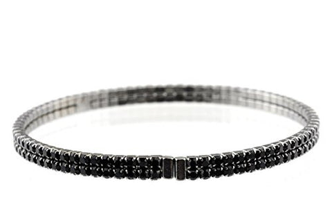 Elegant 2 Row Jet Swarovski Elements Flex Bracelet in Hematite-Tone MADE IN KOREA IKB1001HJ