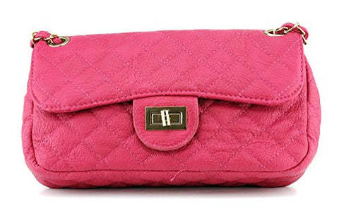 NYfashion101 Fuschia Faux Leather Gold Tone Satchel/Shoulder Bag HD1357