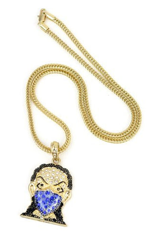 Iced Out Gold/Blue Tone Ninja Mask Pendant 3mm 22.5" Franco Chain HC4064GDBL