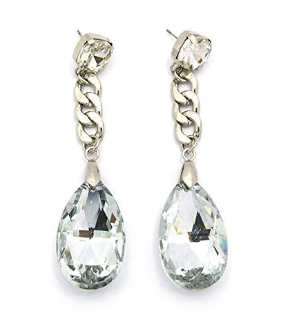 Princess and Pear Cut Rhinestone Stud Chain Drop Earrings in Silver/Clear-Tone JE7010RDCLR