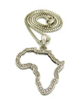 Stone Stud Edge Africa Continent Mirror Pendant with 3mm 24" Cuban Chain Necklace, Silver-Tone