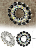 NYFASHION101 Elegant Formal Multi Size Rhinestone Studded Round Brooch Pin, Black/Silver-Tone