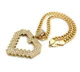 Stone Stud Pixel Heart Pendant with 8mm 18" Link Chain Necklace, Gold-Tone