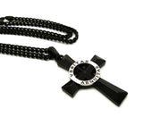 Polished Veritas Aequitas Pendant 5mm Black Cuban Chain Necklace, Silver-Tone