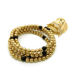 Stone Stud Crown King Lion Pendant with 6mm 30" CCB Bead Necklace, Gold-Tone