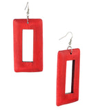 Women's Geometric Open Rectangle Wood Dangle Pierced Earrings