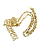 Stone Stud Crowned Queen Pendant with 4mm 18" Link Chain Necklace in Gold-Tone