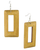 Women's Geometric Open Rectangle Wood Dangle Pierced Earrings