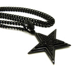 Stone Stud Layered Star Pendant with 5mm 24" Cuban Chain Necklace in Black